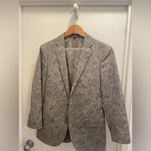 J. Crew Ludlow Blue and Grey Floral Japanese Cotton pattern suit